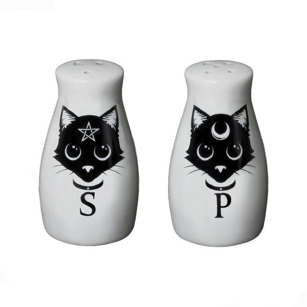 Alchemy Gothic Witchy Kitty Salt & Pepper Shakers New in Box